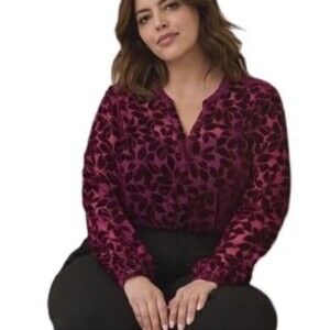 Torrid Tunic Womens Women’s 2X Purple Velvet Burnout Hi Low Blouse Long Sleeve